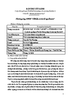 Thuyết minh Bài giảng Mầm non Lớp Chồi - Khám phá khoa học - Tiết kiệm và bảo vệ nguồn nước - Nguyễn Thị Phương