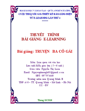 Thuyết minh Bài giảng Mầm non Lớp Lá - Làm quen văn học - Truyện 