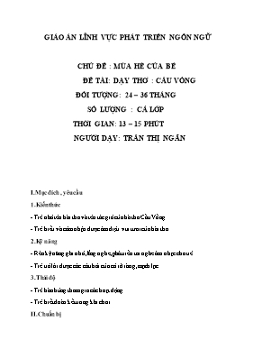 Giáo án Mầm non Lớp Nhà trẻ - Chủ đề: Mùa hè của bé - Đề tài: Dạy thơ 