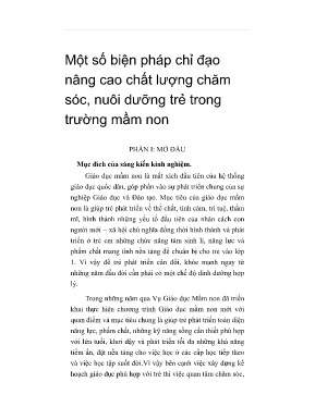 Sáng kiến kinh nghiệm Một số biện pháp chỉ đạo nâng cao chất lượng chăm sóc, nuôi dưỡng trẻ trong trường mầm non