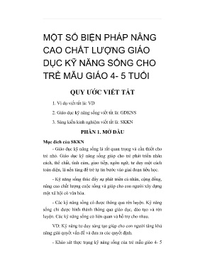 Sáng kiến kinh nghiệm Một số biện pháp nâng cao chất lượng giáo dục kỹ năng sống cho trẻ mẫu giáo 4 - 5 tuổi