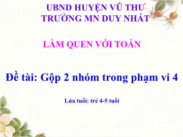 Bài giảng Mầm non Lớp Chồi - Đề tài: Gộp 2 nhóm trong phạm vi 4 - Trường Mầm non Duy Nhất