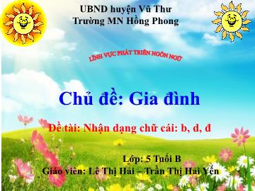 Bài giảng Mầm non Lớp Lá - Chủ đề: Gia đình. Đề tài: Nhận dạng chữ cái b, d, đ - Lê Thị Hải