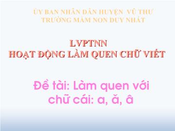 Bài giảng Mầm non Lớp Lá - Đề tài: Làm quen chữ cái a, ă, â. Lĩnh vực: Hoạt động làm quen chữ viết - Trường Mầm non Duy Nhất
