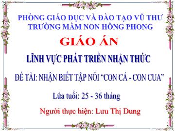 Bài giảng Mầm non Lớp Nhà trẻ - Đề tài: Nhận biết tập nói Con cá - Con cua - Lưu Thị Dung