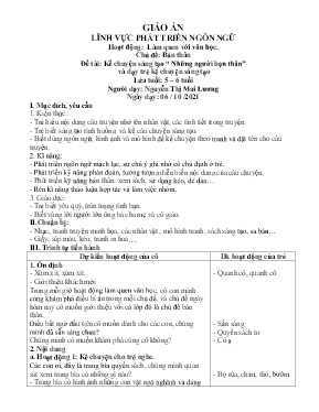 Giáo án Mầm non Lớp Lá - Chủ đề: Bản thân. Đề tài: Kể chuyện sáng tạo “ Những người bạn thân”. Hoạt động: Làm quen với Văn học - Năm học 2021-2022 - Nguyễn Thị Mai Lương