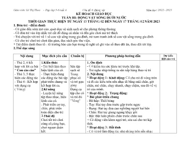 Kế hoạch giáo dục Mầm non Lớp Lá - Chủ đề 6: Động vật - Tuần 3: Động vật sống dưới nước - Năm học 2022-2023 - Lê Thị Thoa