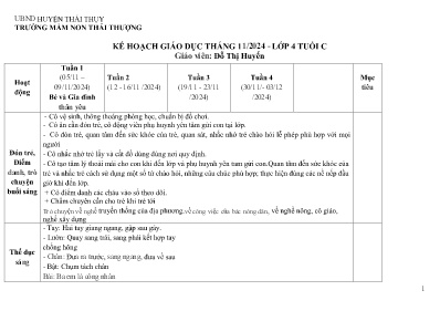 Kế hoạch giáo dục Tháng 11 Lớp Chồi - Tuần 1 đến 4 - Năm học 2024-2025 - Đỗ Thị Huyến