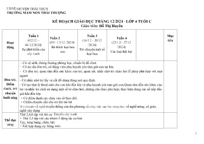 Kế hoạch giáo dục Tháng 12 Lớp Chồi - Tuần 1 đến 4 - Năm học 2024-2025 - Đỗ Thị Huyến