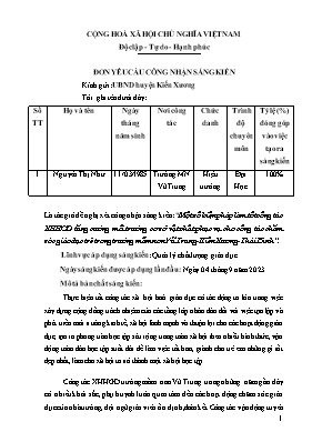 SKKN Một số biện pháp làm tốt công tác XHHGD tăng cường môi trường cơ sở vật chất phục vụ cho công tác chăm sóc giáo dục trẻ trong Trường Mầm non Vũ Trung- Kiến Xương- Thái Bình