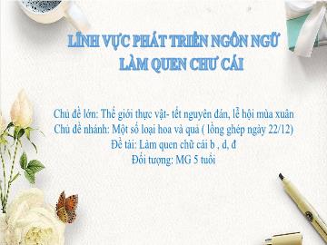 Bài giảng Mầm non Khối Lá - Đề tài: Làm quen chữ cái b,d,đ