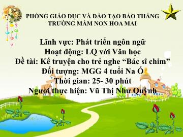 Bài giảng Mầm non Lớp Chồi - Đề tài: Kể chuyện cho trẻ nghe 