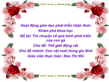 Bài giảng Mầm non Lớp Lá - Đề tài: Trò chuyện về quá trình phát triển của con gà - Đào Thị Nhi