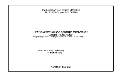 Giáo án Mầm non Lớp Chồi - Chủ đề: Bản thân - Năm học 2022-2023 - Lương Thị Phương