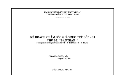Giáo án Mầm non Lớp Chồi - Chủ đề: Bản thân - Năm học 2023-2024 - Bùi Thị Yến