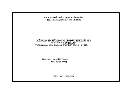 Giáo án Mầm non Lớp Chồi - Chủ đề: Bản thân - Năm học 2023-2024 - Lương Thị Phương