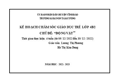Giáo án Mầm non Lớp Chồi - Chủ đề: Động vật - Năm học 2022-2023 - Lương Thị Phương