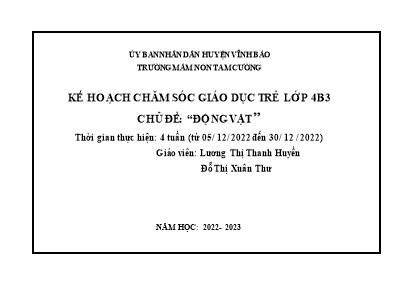 Giáo án Mầm non Lớp Chồi - Chủ đề: Động vật - Năm học 2022-2023 - Lương Thị Thanh Huyền