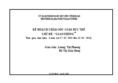 Giáo án Mầm non Lớp Chồi - Chủ đề: Giao thông - Năm học 2022-2023 - Lương Thị Phương