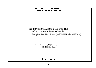 Giáo án Mầm non Lớp Chồi - Chủ đề: Hiện tượng tự nhiên - Năm học 2023-2024 - Lương Thị Phương