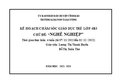 Giáo án Mầm non Lớp Chồi - Chủ đề: Nghề nghiệp - Năm học 2022-2023 - Lương Thị Thanh Huyền