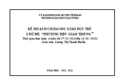 Giáo án Mầm non Lớp Chồi - Chủ đề: Phương tiện giao thông - Năm học 2022-2023 - Lương Thị Thanh Huyền