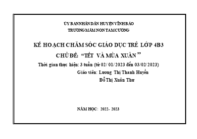 Giáo án Mầm non Lớp Chồi - Chủ đề: Tết và mùa xuân - Năm học 2022-2023 - Lương Thị Thanh Huyền