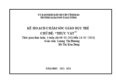Giáo án Mầm non Lớp Chồi - Chủ đề: Thực vật - Năm học 2022-2023 - Lương Thị Phương