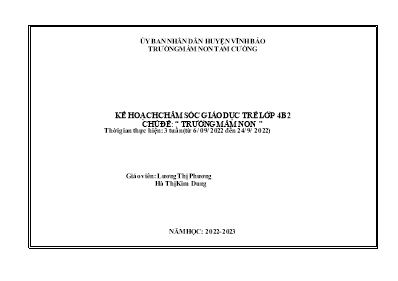 Giáo án Mầm non Lớp Chồi - Chủ đề: Trường Mầm non - Năm học 2022-2023 - Lương Thị Phương