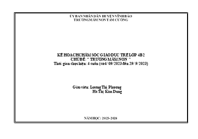 Giáo án Mầm non Lớp Chồi - Chủ đề: Trường Mầm non - Năm học 2023-2024 - Lương Thị Phương