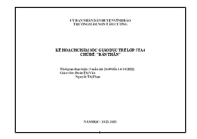 Giáo án Mầm non Lớp Lá - Chủ đề: Bản thân - Năm học 2022-2023 - Đoàn Thị Vân