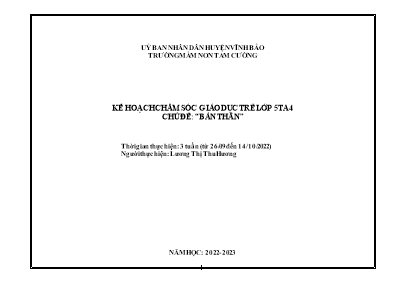 Giáo án Mầm non Lớp Lá - Chủ đề: Bản thân - Năm học 2022-2023 - Lương Thị Thu Hương