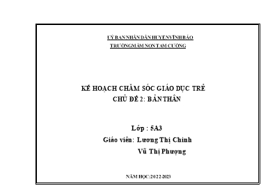 Giáo án Mầm non Lớp Lá - Chủ đề: Bản thân - Năm học 2022-2023 - Lương Thị Chinh