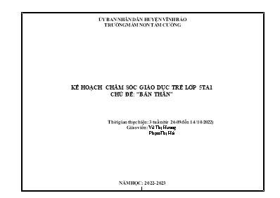 Giáo án Mầm non Lớp Lá - Chủ đề: Bản thân - Năm học 2022-2023 - Vũ Thị Hương