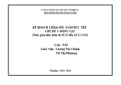 Giáo án Mầm non Lớp Lá - Chủ đề: Động vật - Năm học 2022-2023 - Lương Thị Chinh