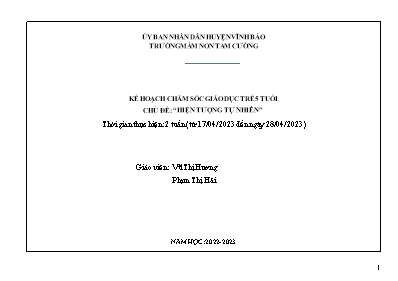 Giáo án Mầm non Lớp Lá - Chủ đề: Hiện tượng tự nhiên - Năm học 2022-2023 - Vũ Thị Hương