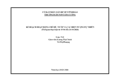 Giáo án Mầm non Lớp Lá - Chủ đề: Nước và các hiện tượng tự nhiên - Năm học 2023-2024 - Lương Thị Chinh