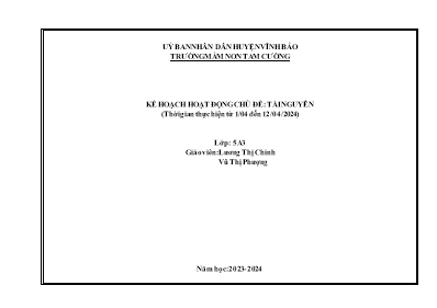 Giáo án Mầm non Lớp Lá - Chủ đề: Tài nguyên - Năm học 2023-2024 - Lương Thị Chinh