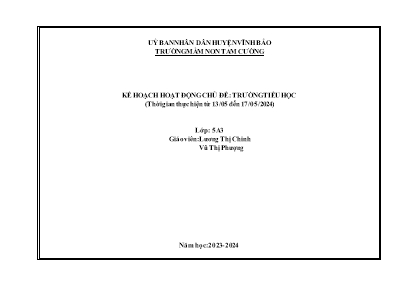 Giáo án Mầm non Lớp Lá - Chủ đề: Trường Tiểu học - Năm học 2023-2024 - Lương Thị Chinh