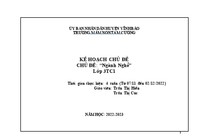 Giáo án Mầm non Lớp Mầm - Chủ đề: Ngành nghề - Năm học 2022-2023 - Trần Thị Hiểm