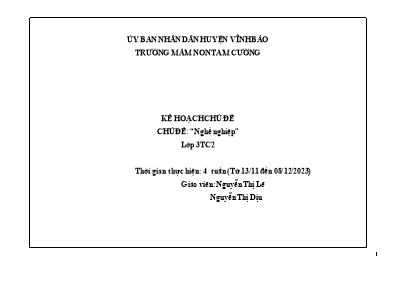 Giáo án Mầm non Lớp Mầm - Chủ đề: Nghề nghiệp - Năm học 2023-2024 - Nguyễn Thị Lê