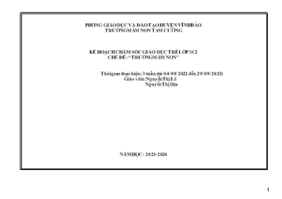 Giáo án Mầm non Lớp Mầm - Chủ đề: Trường Mầm non - Năm học 2023-2024 - Nguyễn Thị Lê
