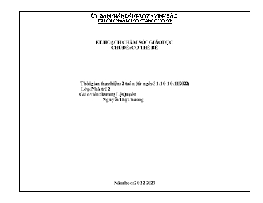 Giáo án Mầm non Lớp Nhà trẻ - Chủ đề: Cơ thể bé - Năm học 2022-2023 - Nguyễn Thị Thương