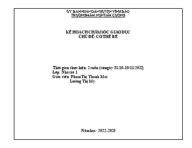 Giáo án Mầm non Lớp Nhà trẻ - Chủ đề: Cơ thể bé - Năm học 2022-2023 - Phạm Thị Thanh Mai