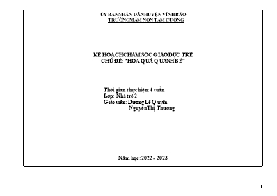Giáo án Mầm non Lớp Nhà trẻ - Chủ đề: Hoa quả quanh bé - Năm học 2022-2023 - Dương Lệ Quyên