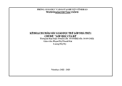 Giáo án Mầm non Lớp Nhà trẻ - Chủ đề: Lớp học của bé - Năm học 2022-2023 - Phạm Thị Thanh Mai