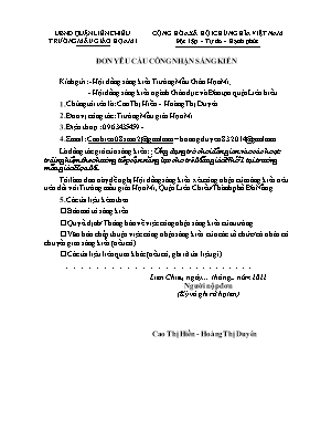 Sáng kiến kinh nghiệm Ứng dụng trò chơi dân gian vào các hoạt động trải nghiệm theo hướng tiếp cận năng lực cho trẻ 4-5 tuổi tại trường - Năm học 2021-2022 - Cao Thị Hiền