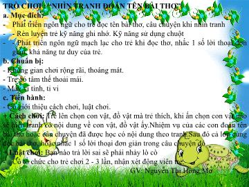 Bài giảng Mầm non Lớp Mầm - Trò chơi: Nhìn tranh đoán tên bài thơ (Nguyễn Thị Hồng Mơ)