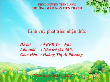 Bài giảng Mầm non Lớp Nhà Trẻ - Lĩnh vực: PTNT - Đề tài: Nhận biết phân biệt to, nhỏ (Hoàng Thị Ái Phương)