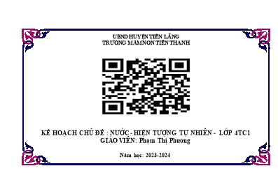 Kế hoạch bài dạy Lớp Chồi - Chủ đề: Nước và hiện tượng tự nhiên - Năm học 2023-2024 (Phạm Thị Phương)